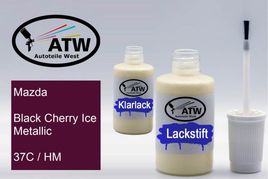 Mazda, Black Cherry Ice Metallic, 37C / HM: 20ml Lackstift + 20ml Klarlack - Set, von ATW Autoteile West.